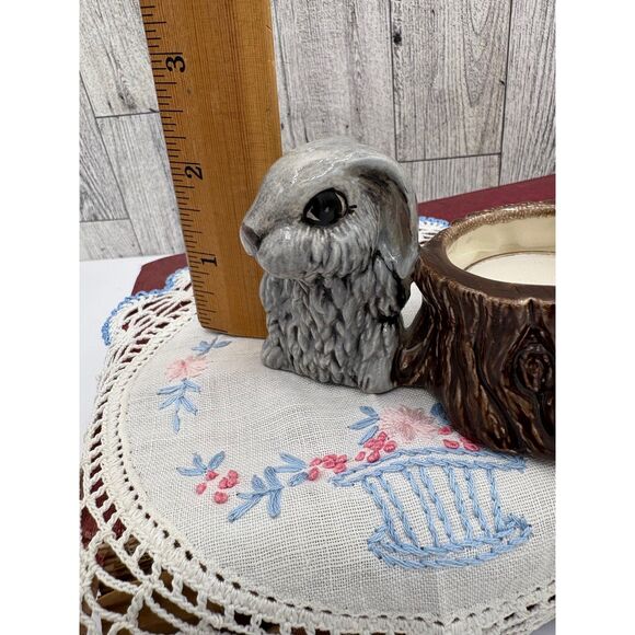 Darling Vintage Ceramic Rabbit and Tree Stump Candle Holder - Picture 5 of 6